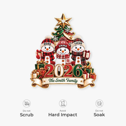 Personalized Snowman Family Acrylic Ornament - Custom 2026 Christmas Keepsake Gift