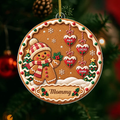 Personalized Gingerbread Acrylic Ornament Custom Heart Names - Christmas Gift for Grandma Mom