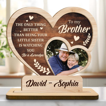 Personalized wood plaque for brother with custom photo frame and sentimental quote - custom keepsake desk gift with flat base