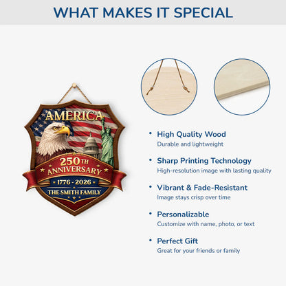Wood Sign material and size view - Personalized America 250Th Anniversary Wood Sign