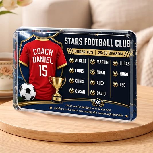Custom Soccer Coach Acrylic Plaque - Personalized End of Season Team Keepsake Gift