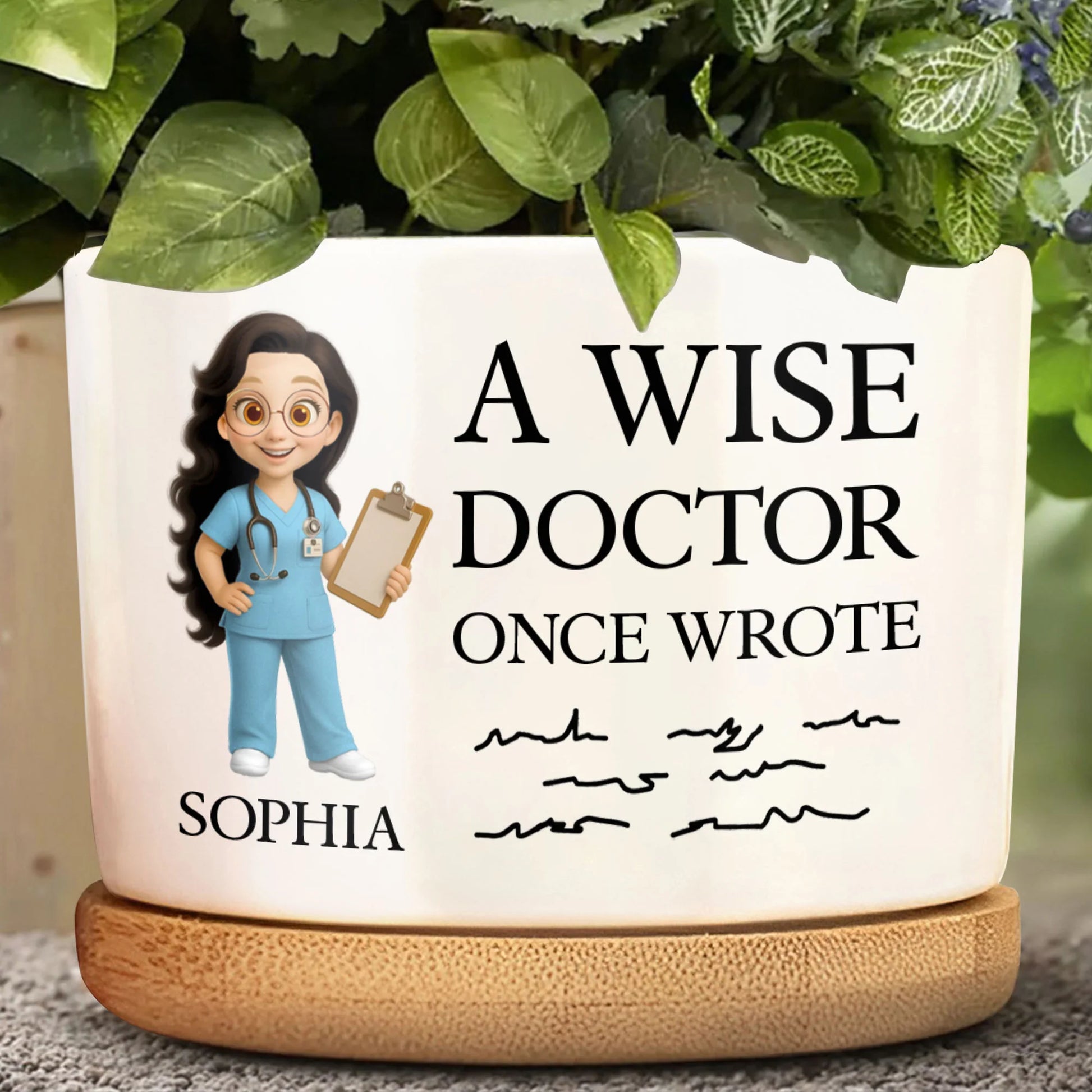 Ceramic Ornament material and size view - Personalized Doctor Plant Pot
