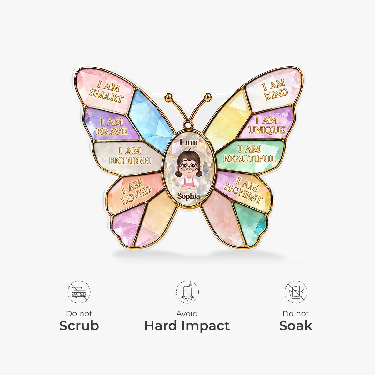 I Am Smart Brave Loved - Personalized Butterfly Acrylic Plaque Gift for Kids