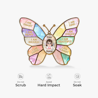 I Am Smart Brave Loved - Personalized Butterfly Acrylic Plaque Gift for Kids