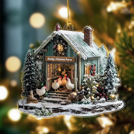 Personalized Chicken Farm Acrylic Ornament - Custom Christmas Tree Keepsake