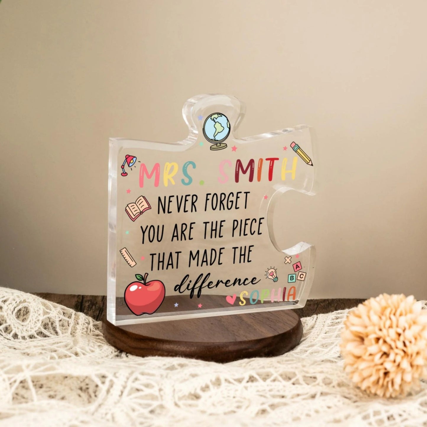 Personalized teacher acrylic plaque with puzzle piece quote for teacher appreciation gift image 6