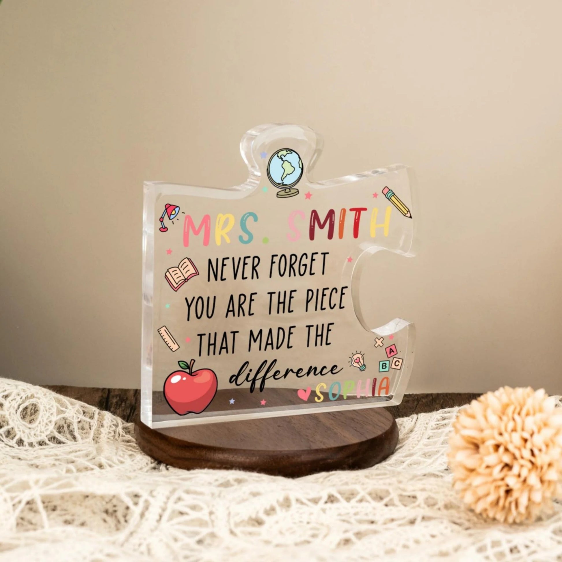 Personalized teacher acrylic plaque with puzzle piece quote for teacher appreciation gift image 6