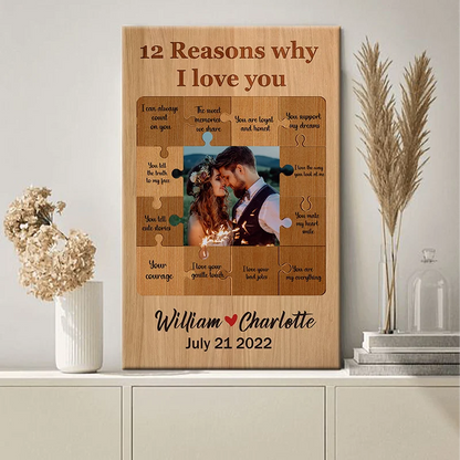"12 Reasons Why I Love You" Personalized Photo Canvas / Poster - Romantic Anniversary Gift for Couple