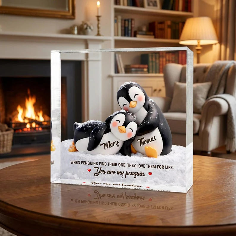 Personalized penguin couple acrylic plaque with custom names and romantic quote for couples anniversary gift image 6
