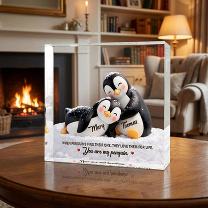 Personalized penguin couple acrylic plaque with custom names and romantic quote for couples anniversary gift image 6