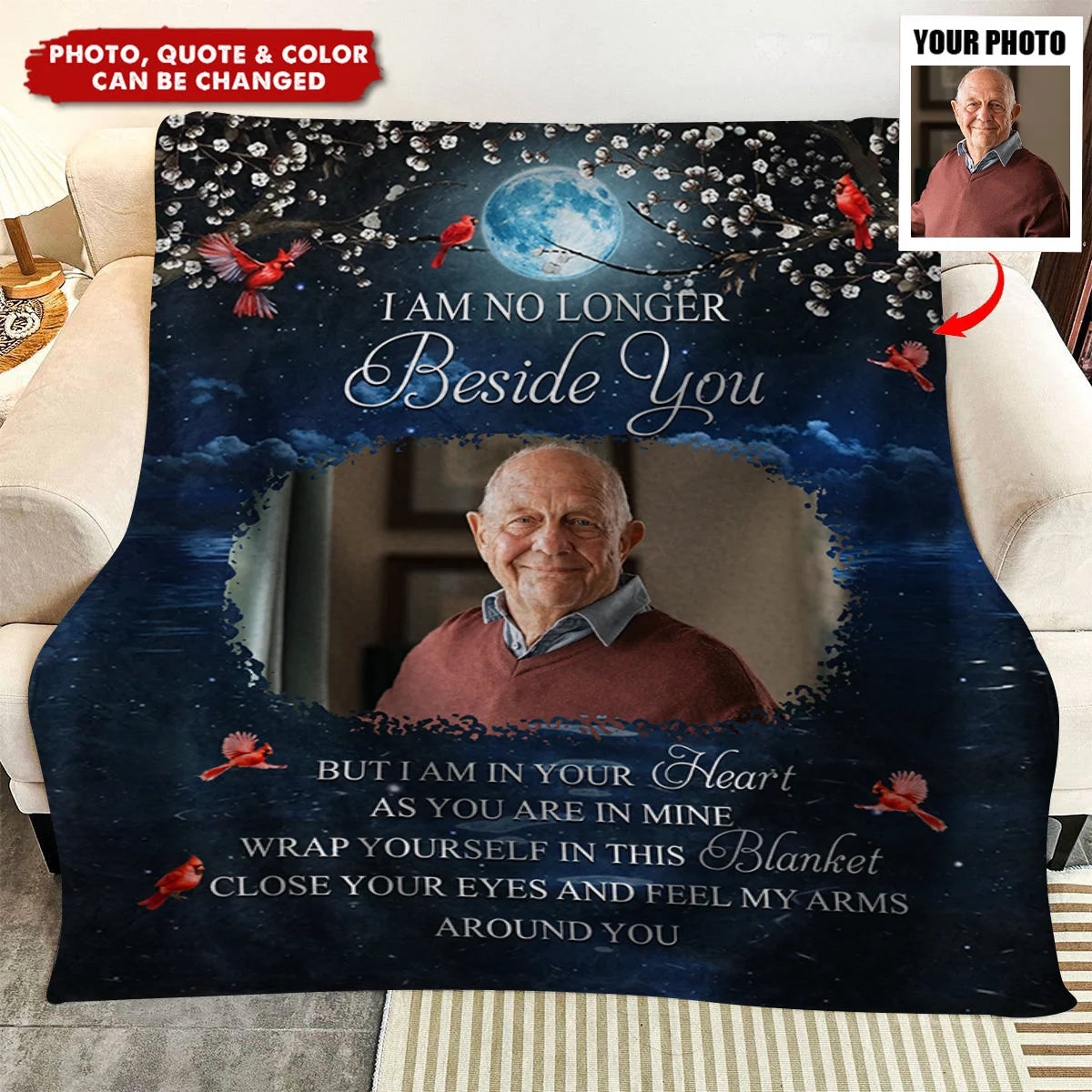 A Hug From Heaven Personalized Memorial Blanket with Photo - Sympathy Keepsake Gift for Family