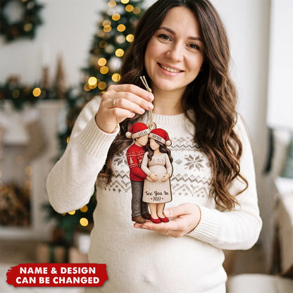 "See You In" Custom Wooden Ornament - Personalized Expecting Couple Christmas Keepsake Gift