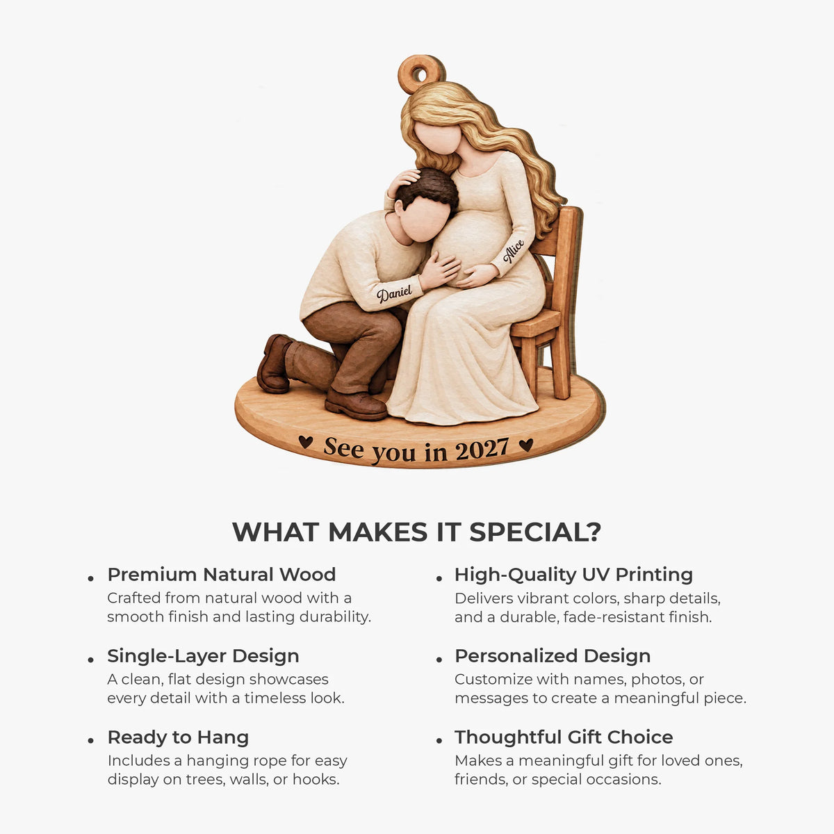 See You in 2027 Personalized Expecting Parents Wood Ornament - Custom Keepsake for Baby Shower & Christmas