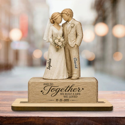 Personalized wedding anniversary plaque featuring a bride and groom figurine design for couples and home decor image 7