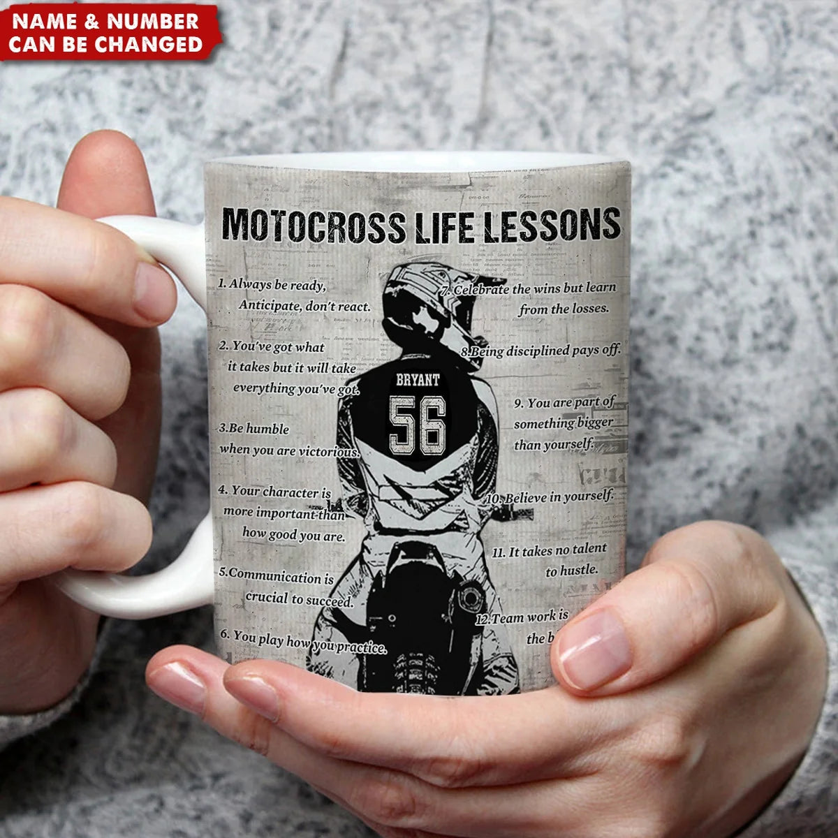 Motocross Life Lessons Personalized Mug - Custom Dirt Bike Name & Number Coffee Cup Gift