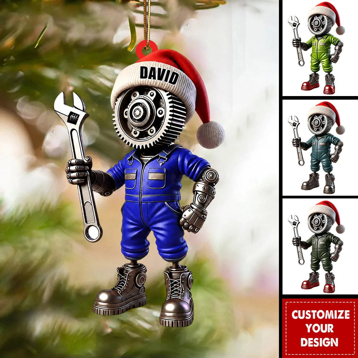 Personalized Mechanic Santa Hat Acrylic Ornament - Custom Christmas Decor Gift for Car Repair Enthusiasts