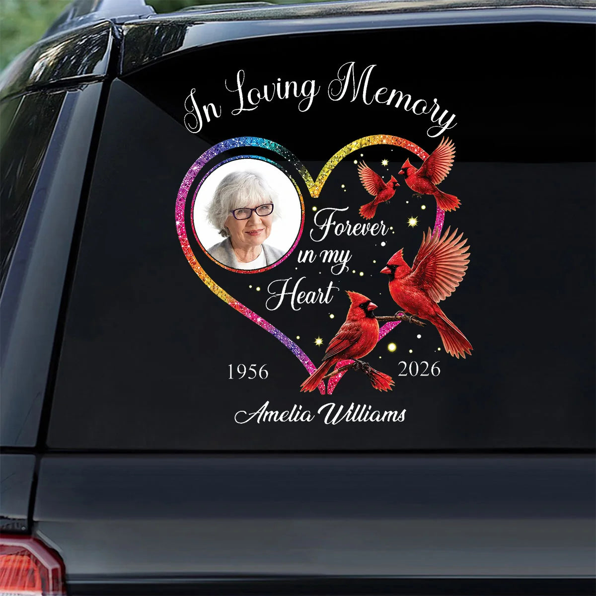 Forever In My Heart Personalized Cardinal Memorial Decal - Custom Photo Remembrance Car Window Sticker