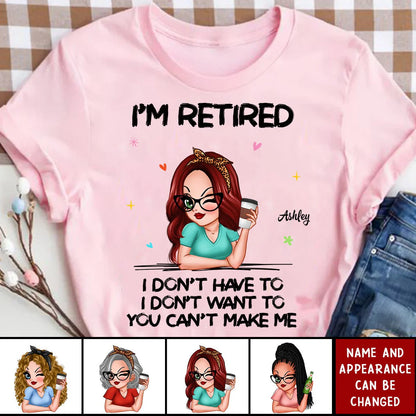 Personalized retirement shirt for women with funny quote and custom character design - perfect retirement gift