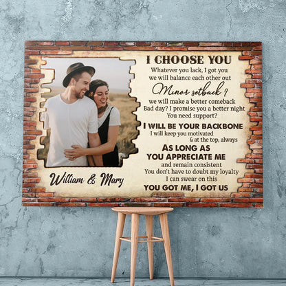 I Choose You Personalized Couple Photo Canvas / Poster - Custom Romantic Wall Art Gift for Anniversary