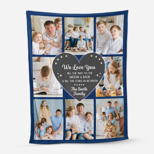 Love You to the Moon and Back Personalized Family Photo Blanket - Custom Keepsake Gift for Mom & Grandma