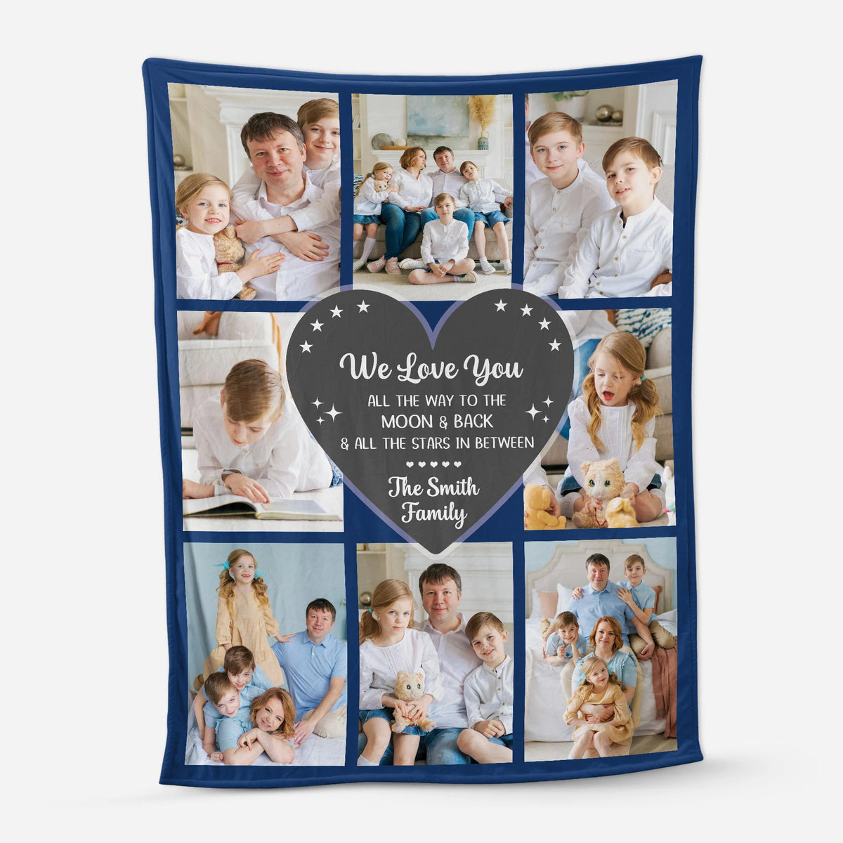 Love You to the Moon and Back Personalized Family Photo Blanket - Custom Keepsake Gift for Mom & Grandma