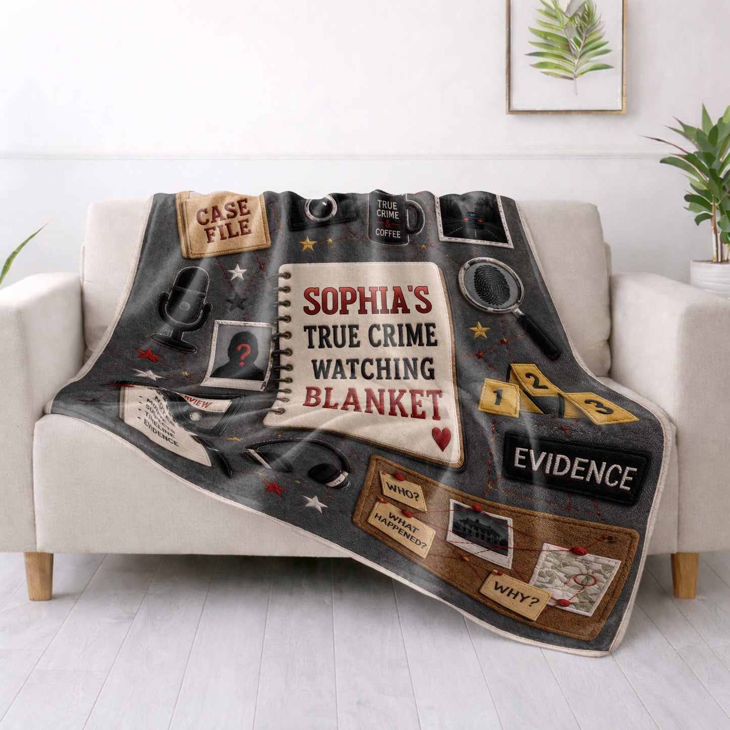 Blanket material and size view - Personalized True Crime Blanket
