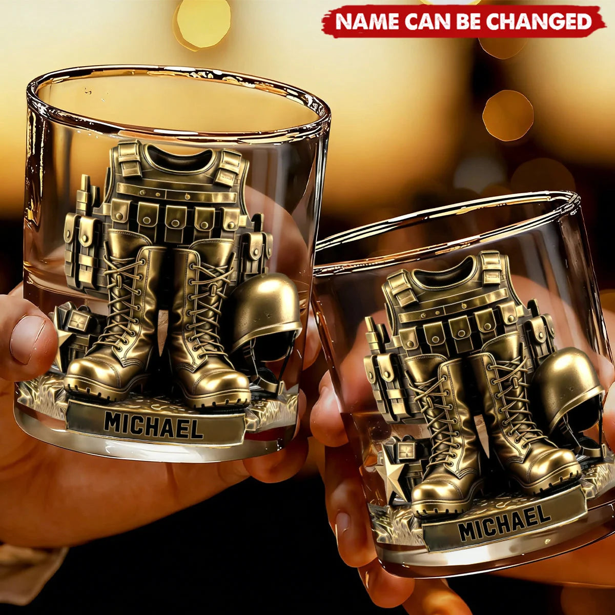 Tactical Combat Gear Personalized Army Veteran Whiskey Glass - Custom Military Retirement & Veterans Day Gift