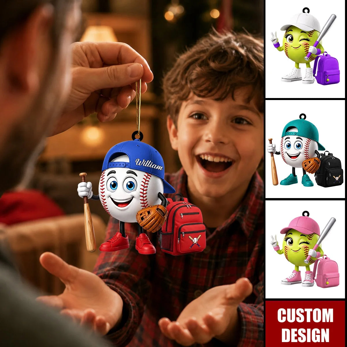 Personalized Baseball & Softball Mascot Ornament - Custom Name Keepsake Gift for Young Players