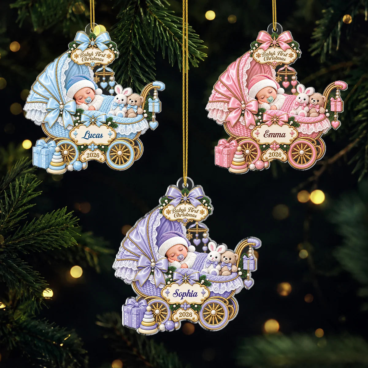 "Baby's First Christmas" Carriage Custom Acrylic Ornament - Keepsake for Newborn