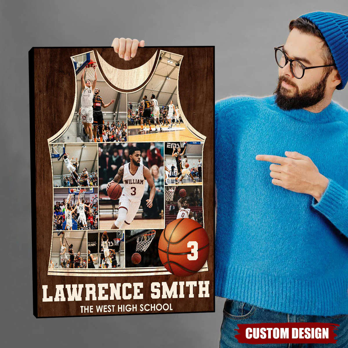 Canvas / Poster material and size view - Personalized Basketball Photo Collage Canvas