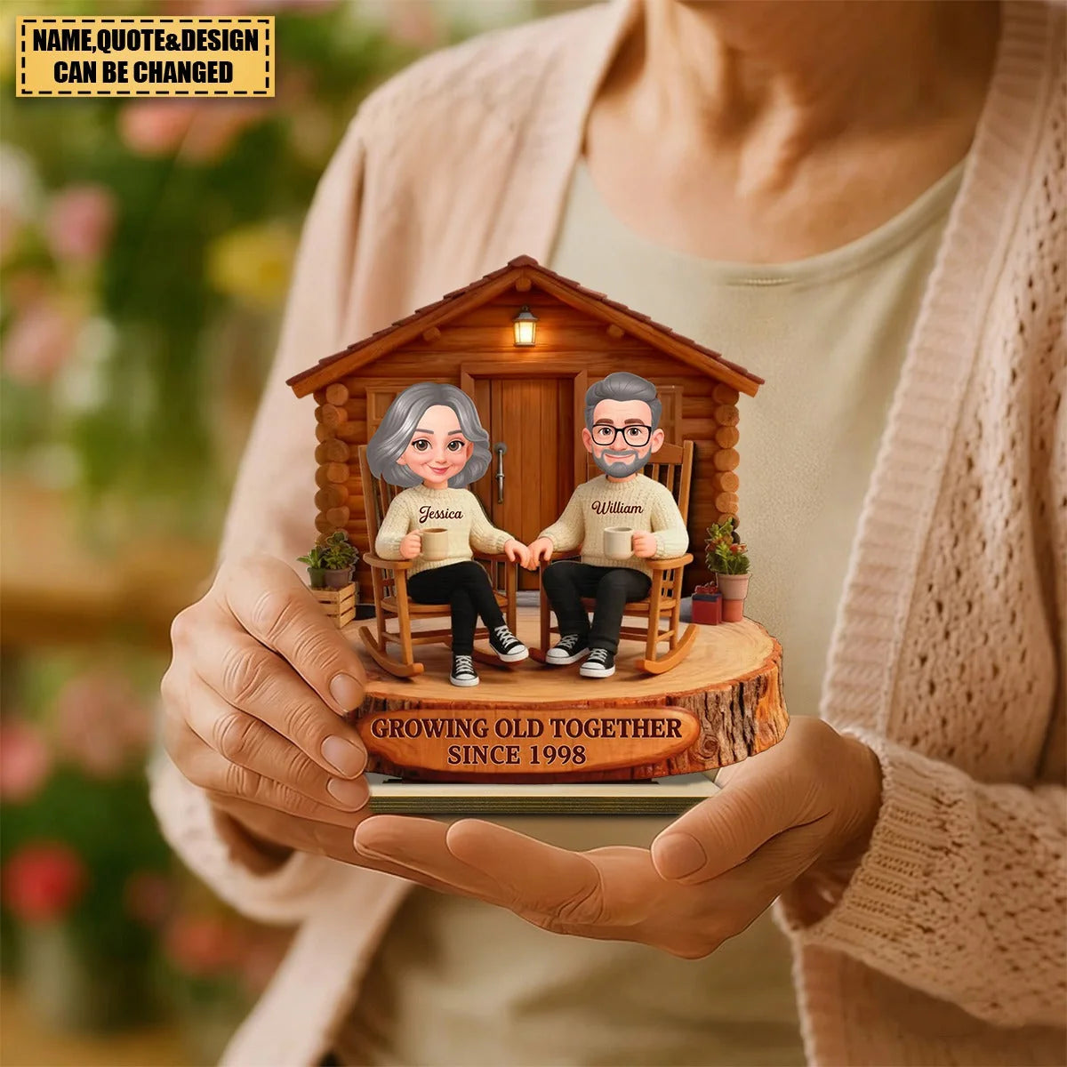 Growing Old Together Personalized Couple Wooden Plaque - Custom Cabin Keepsake Gift