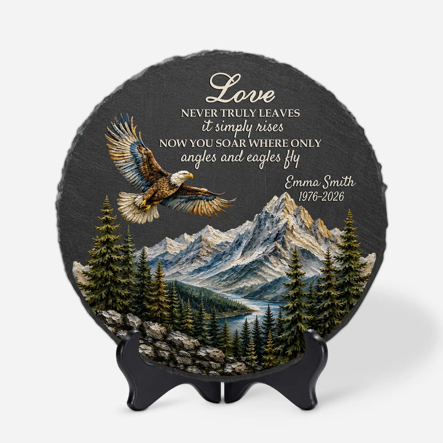 "Love Never Truly Leaves" Personalized Memorial Garden Stone - Custom Eagle Sympathy Gift for Family & Loved Ones