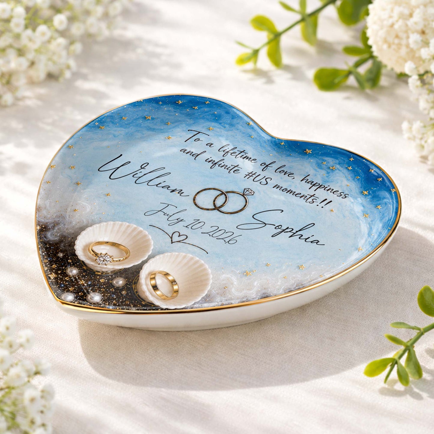 Personalized couples jewelry dish with heart ocean design and custom ring holder gift image 9