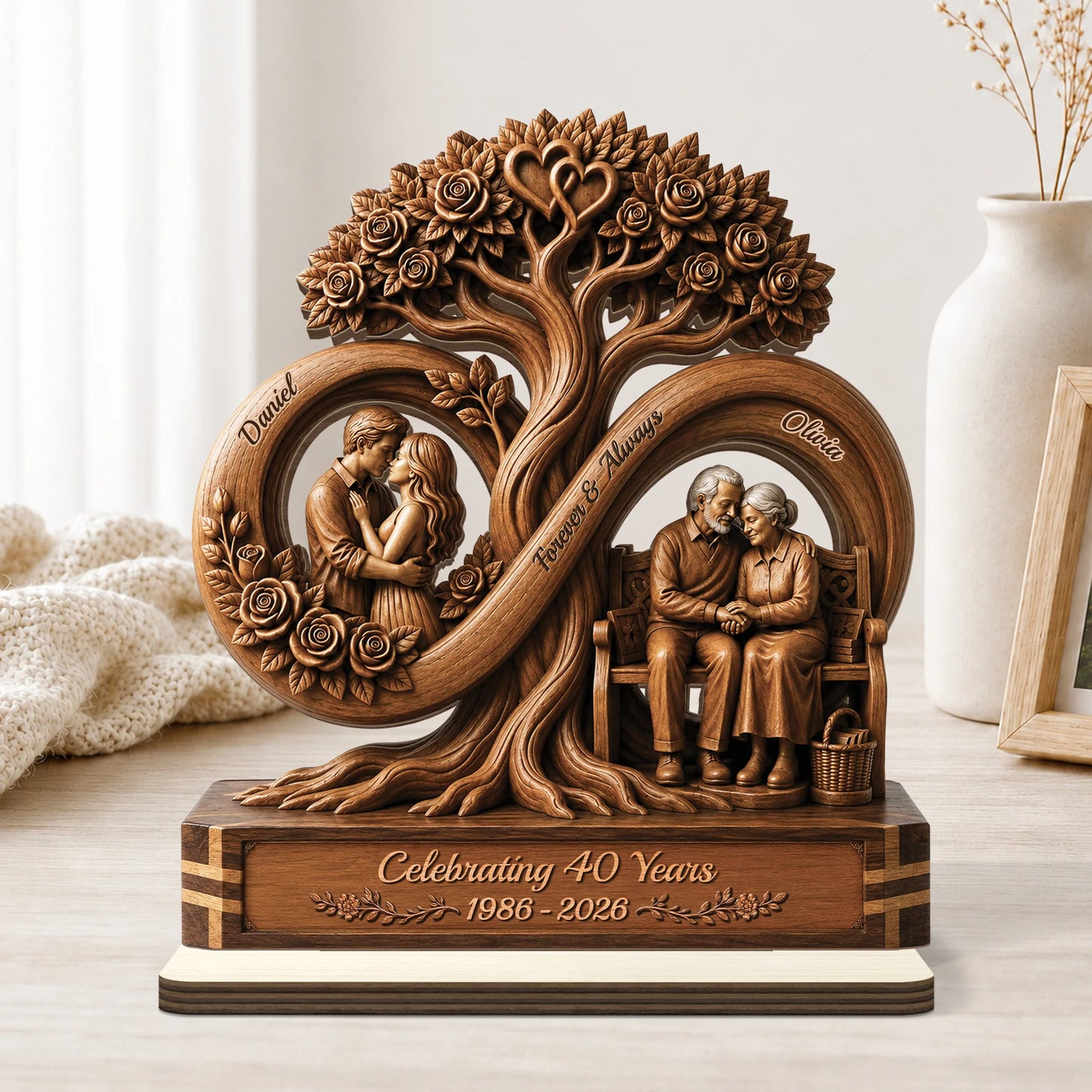 Personalized 50th Golden Anniversary Wooden Plaque - Custom Couple Tree Keepsake Gift