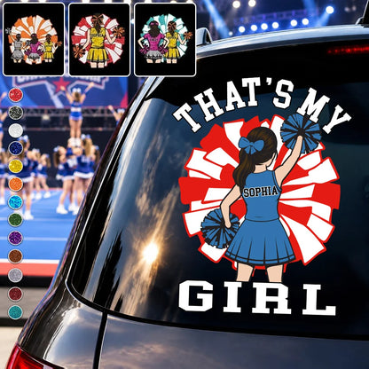 Personalized That's My Girl Cheerleadering Car Decal, Custom Cheerleader Player Name & Number Sticker, Gift for Sports Moms and Dads T1807 T24