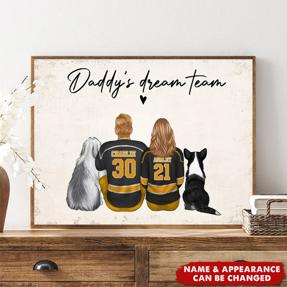 Custom Hockey Family Wall Art personalization view for Dad