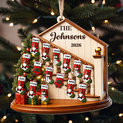 Family Christmas Staircase Personalized Wood Ornament - Christmas Keepsake for Mom and Dad*