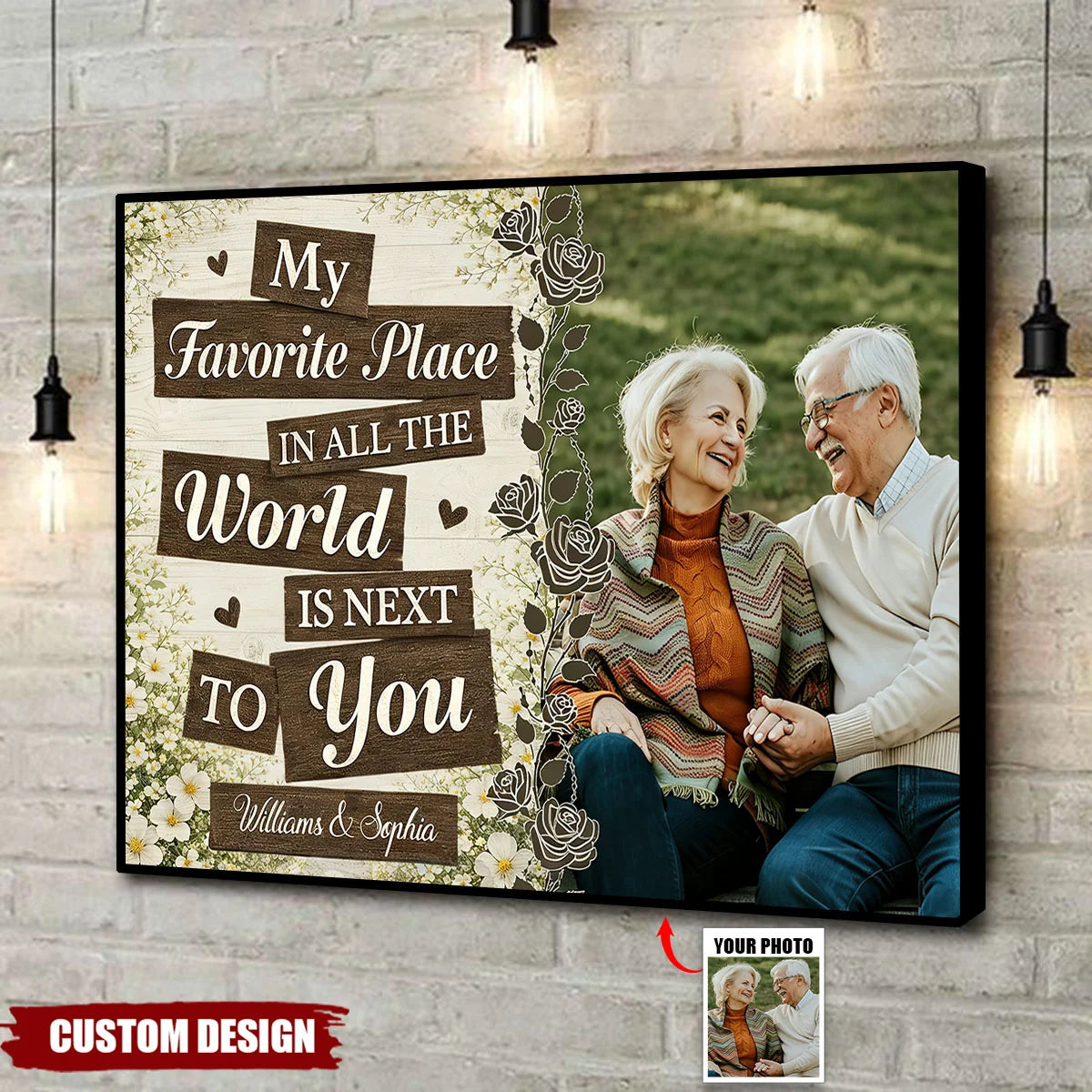 "My Favorite Place Is Next To You" Personalized Couple Canvas / Poster - Custom Romantic Anniversary Photo Wall Art Gift
