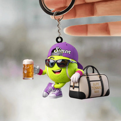 Personalized Tennis Player Mascot Keychain - Custom Tennis Gift for Men & Coaches