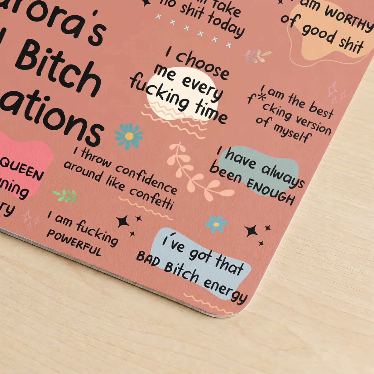 Bag material and size view - Custom Affirmations Leather Desk Mat