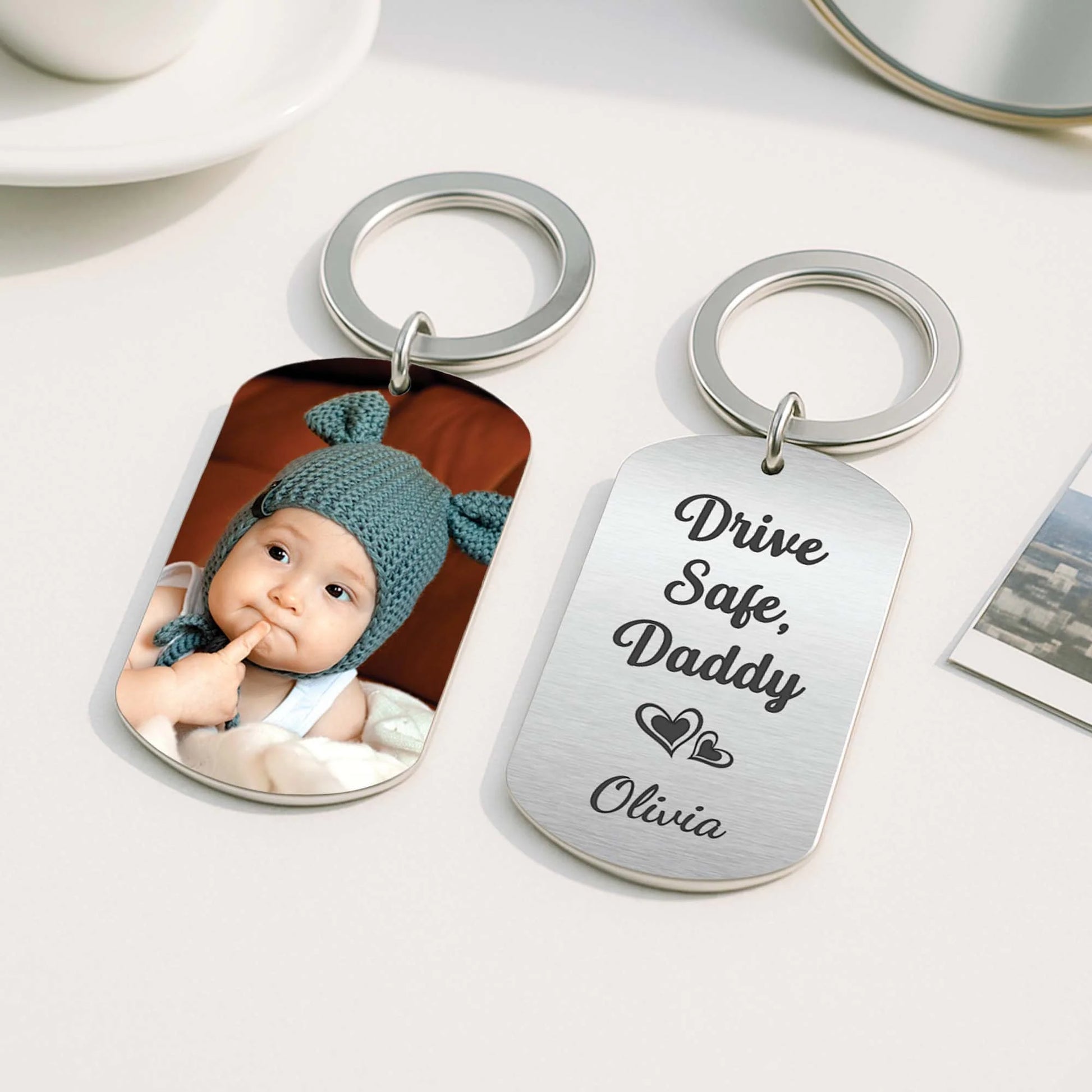 Personalized Drive Safe Daddy Photo Keychain personalization view for Dad