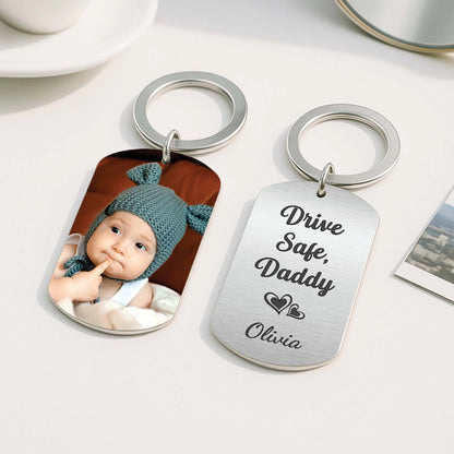 Personalized Drive Safe Daddy Photo Keychain personalization view for Dad