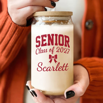 Senior Class of 2027 Custom Name Glass Can - Personalized Graduation Gift