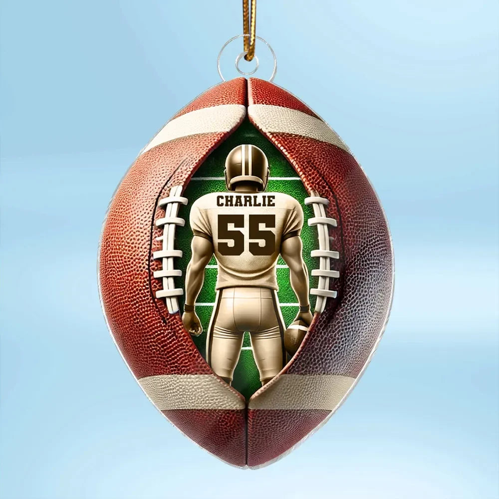 Custom Football Player Acrylic Ornament - Personalized Name and Number Holiday Keepsake for Players and Fans