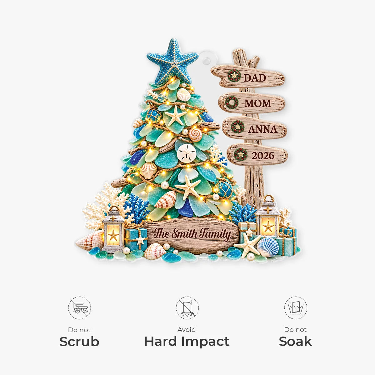 Custom Name Seashell Acrylic Ornament - Personalized Beach Christmas Gift for Family