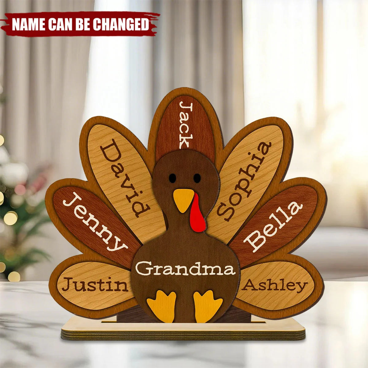 Personalized Thanksgiving Turkey Wooden Plaque - Custom Family Name Gift for Grandma