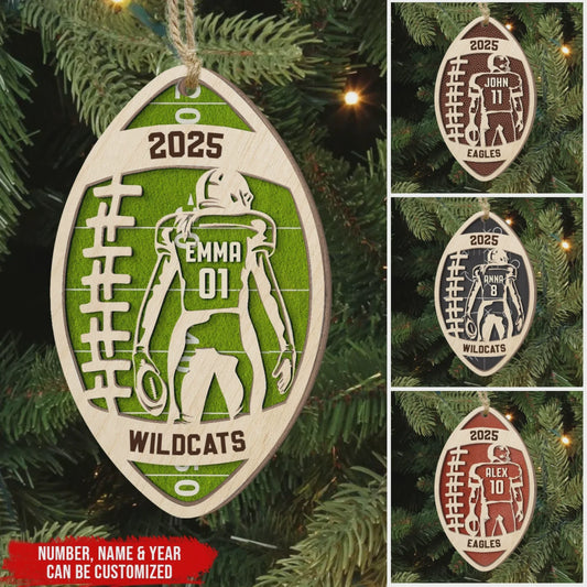Custom Football Player Name & Number Wood Ornament - Personalized Gift for Youth Athletes & Fans