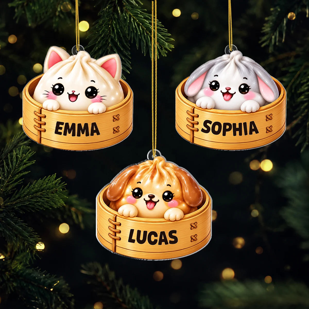Cute Animal Dumpling Personalized Acrylic Ornament - Christmas Tree Decor for Kids
