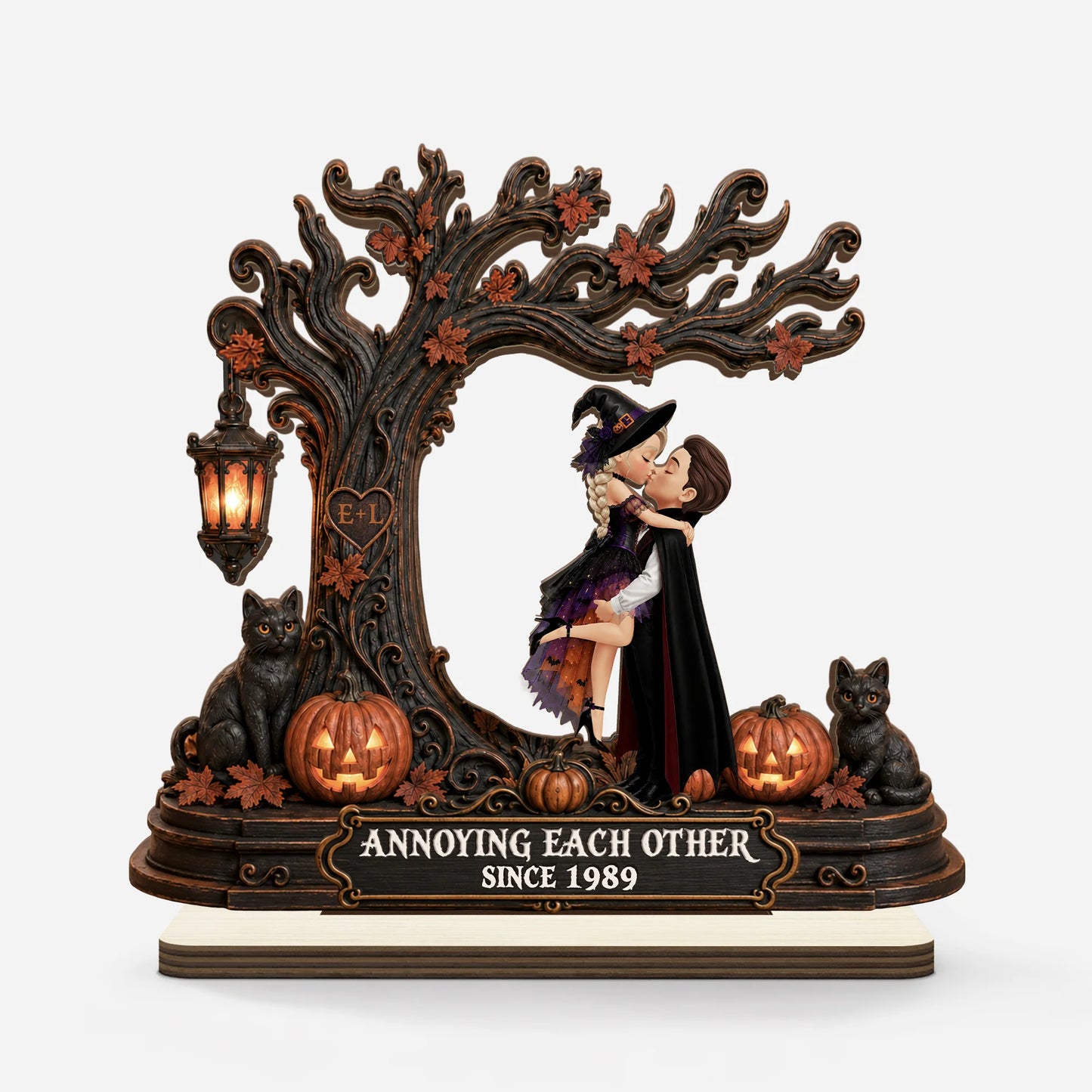 Personalized Halloween couple wooden plaque with spooky 3D printing effect - custom spooky gift for couples