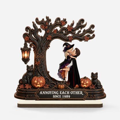 Personalized Halloween couple wooden plaque with spooky 3D printing effect - custom spooky gift for couples